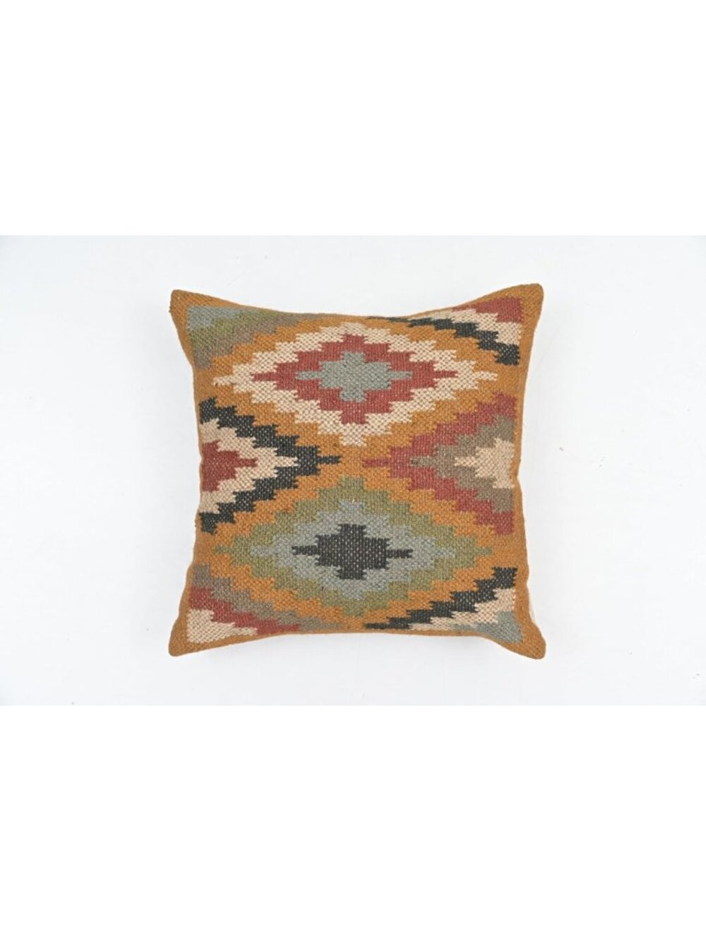 Handwoven Wool Jute Kilim Throw Pillow Cover, Southwestern Geometric Design, 18